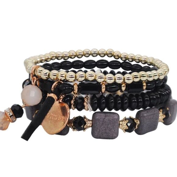 Multiple Elastane Stackable Stone Colorful Bangle Bracelet Set NEW - Picture 1 of 3